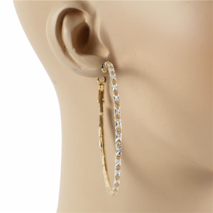 70 MM Rhinestones Hoop Earring