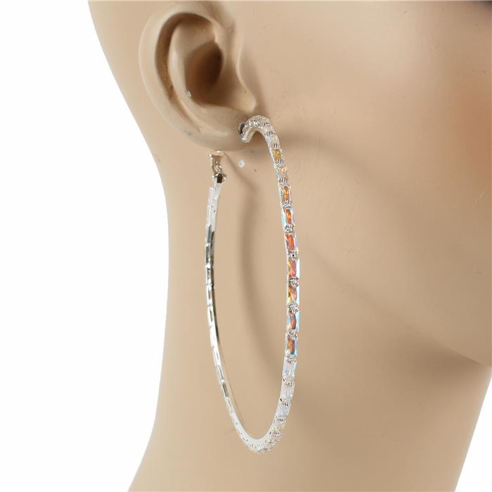 90 MM Rhinestones Hoop Earring