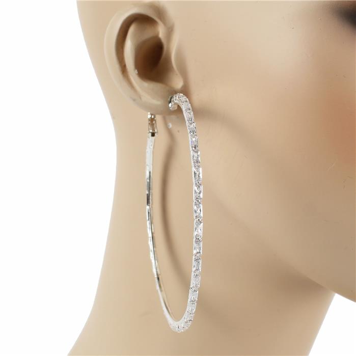 90 MM Rhinestones Hoop Earring