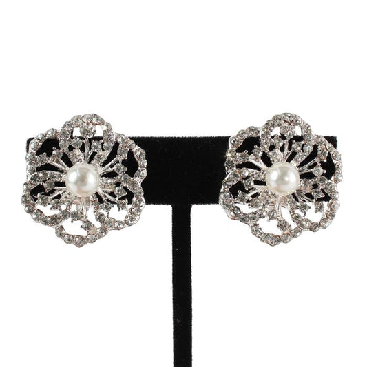 Clip On Pearl  Crystal Earring