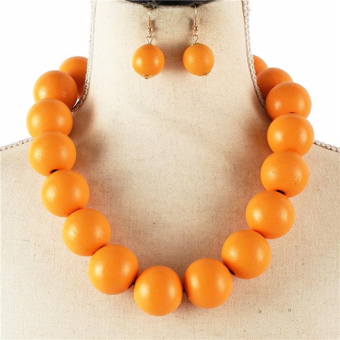 Wood Ball Necklace Set