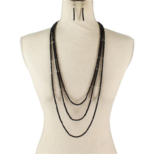 Bead 3 Layered Long Necklace Set