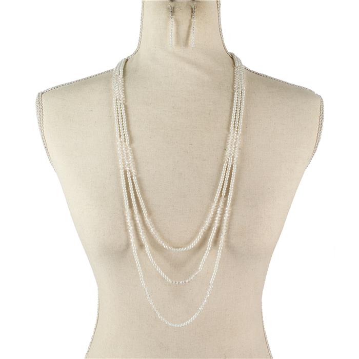 Bead 3 Layered Long Necklace Set