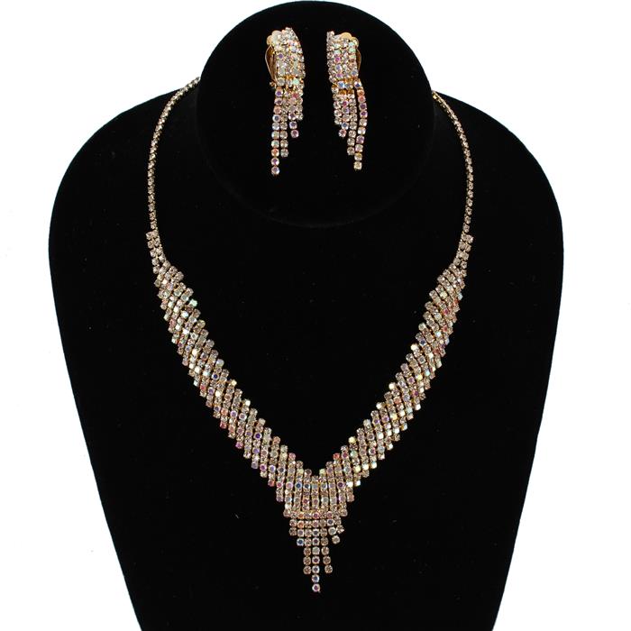 Clip On Earring Rhinestones Necklace Set