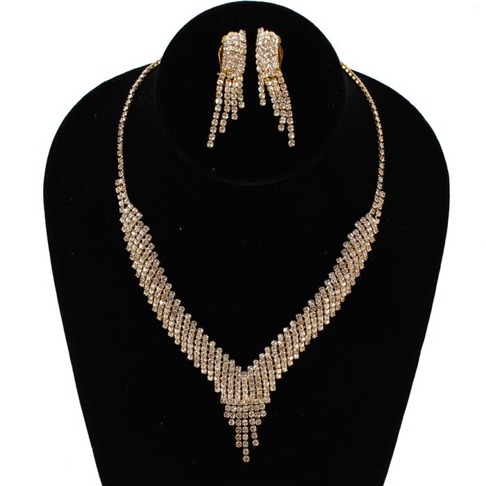 Clip On Earring Rhinestones Necklace Set