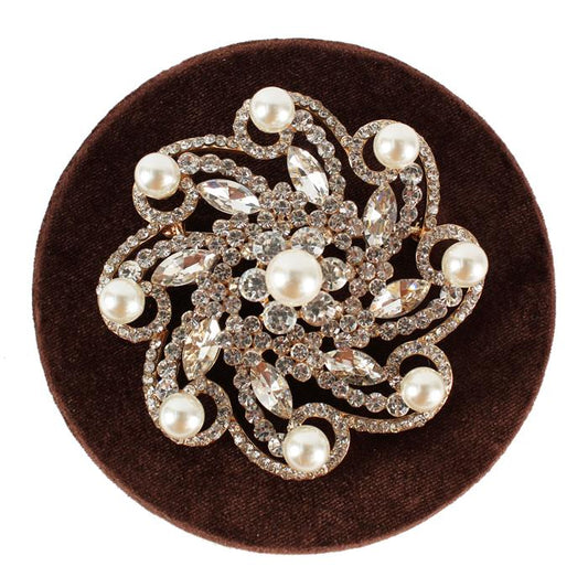 Pearl With Crystal Brooch