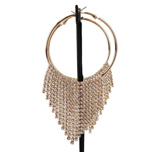 Rhinestons Hoop Fringe Earring