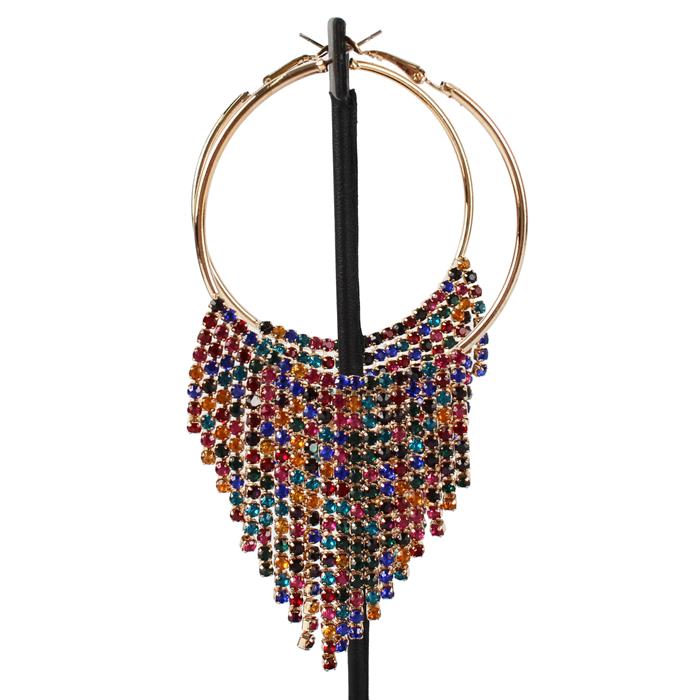 Rhinestons Hoop Fringe Earring