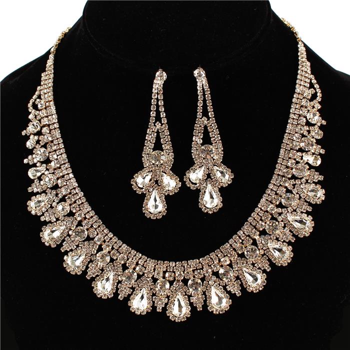 Rhinestones Teardrop Shape Necklace Set