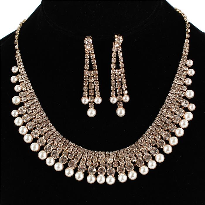 Pearl Rhinestones Necklace Set