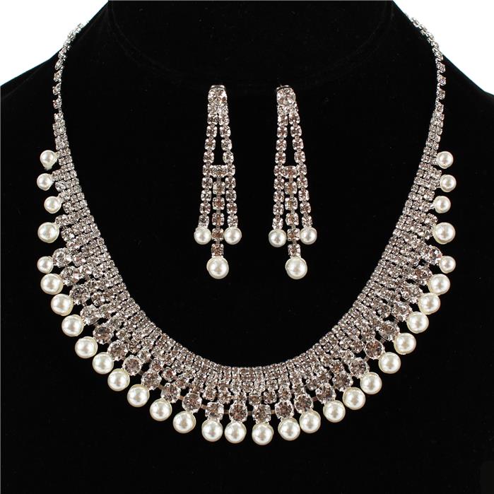 Pearl Rhinestones Necklace Set