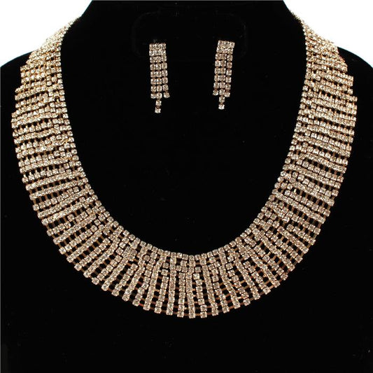 Rhinestones 10 Row Necklace Set