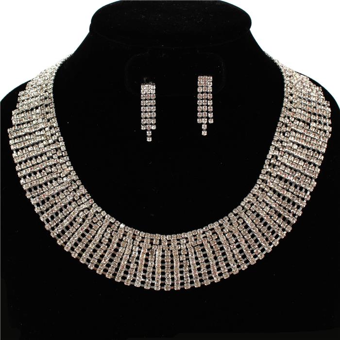 Rhinestones 10 Row Necklace Set