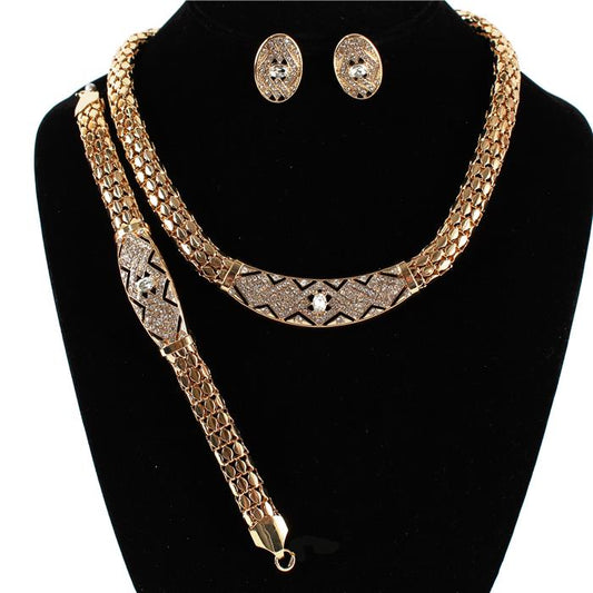 Metal Chain Stones 3Pcs Necklace Set