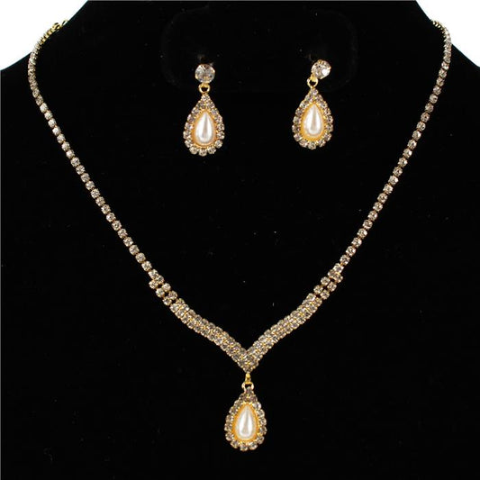 Junior Pearl Rhinestones Necklace Set