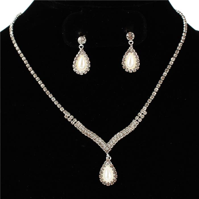 Junior Pearl Rhinestones Necklace Set