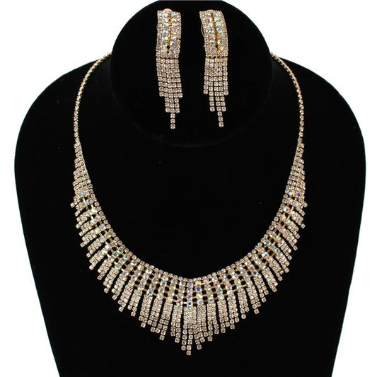 Clip On Rhinestones Necklace Set