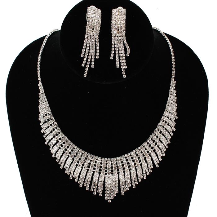 Clip On Rhinestones Necklace Set