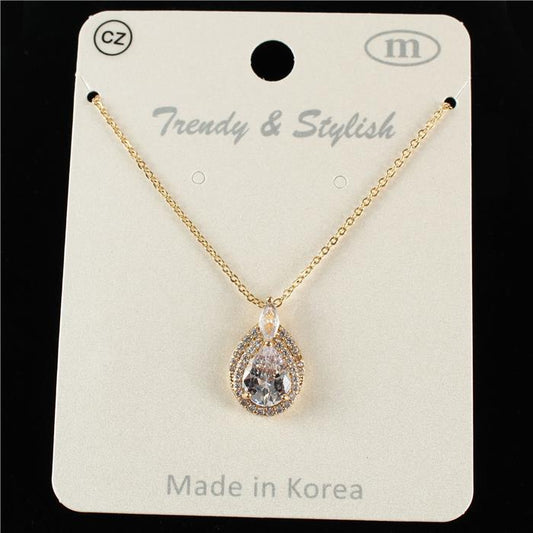 CZ Teardrop Necklace Made In Korea