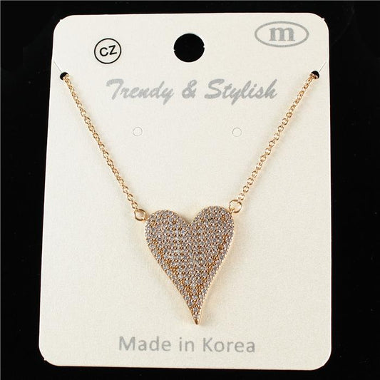 CZ Heart Shape Necklace Set Made In Korea