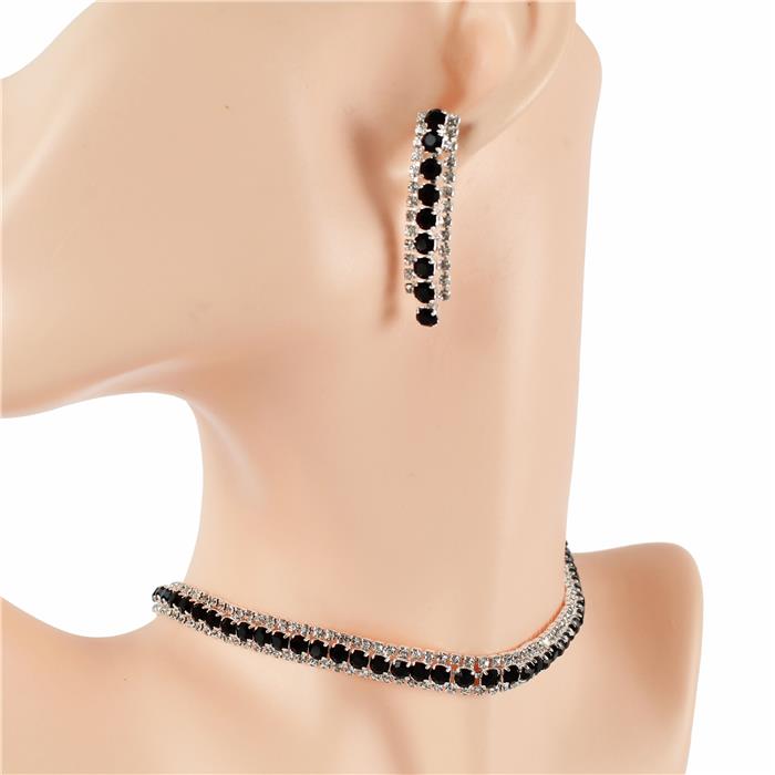 3 Row Rhinestones Choker Set