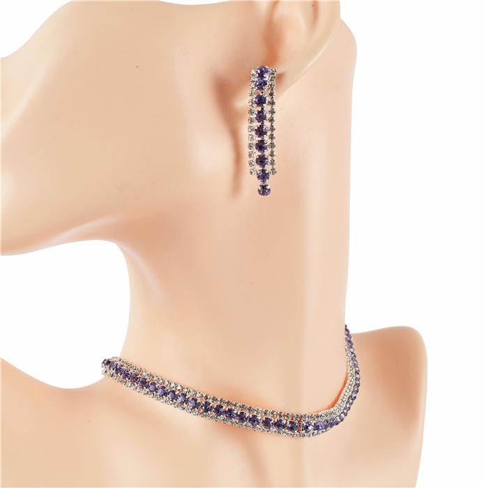 3 Row Rhinestones Choker Set