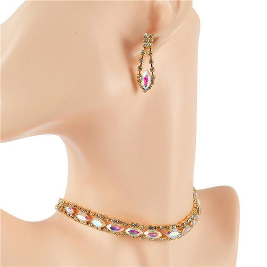 3 Row Rhinestones Choker Set