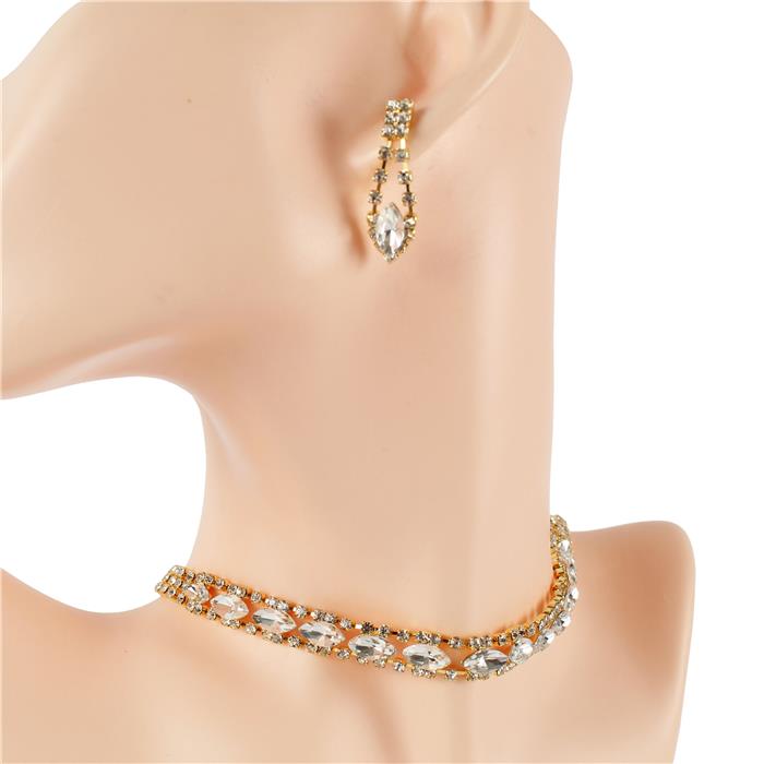 3 Row Rhinestones Choker Set