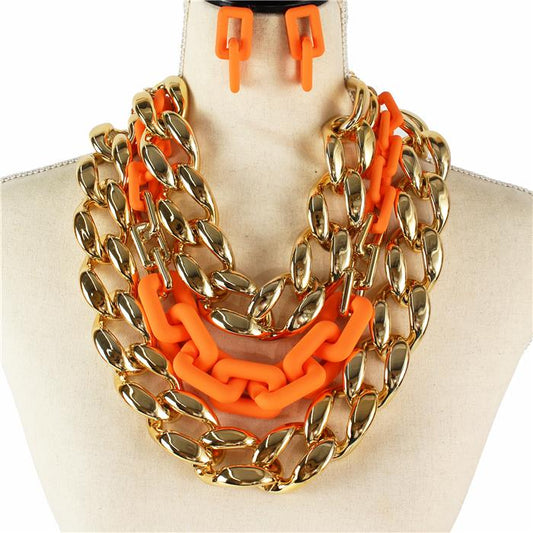 Fashion 3 Row Link Chain  Necklace Set