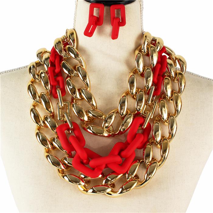 Fashion 3 Row Link Chain  Necklace Set