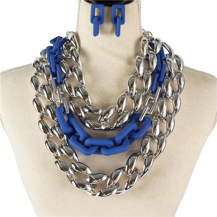 Fashion 3 Row Link Chain  Necklace Set