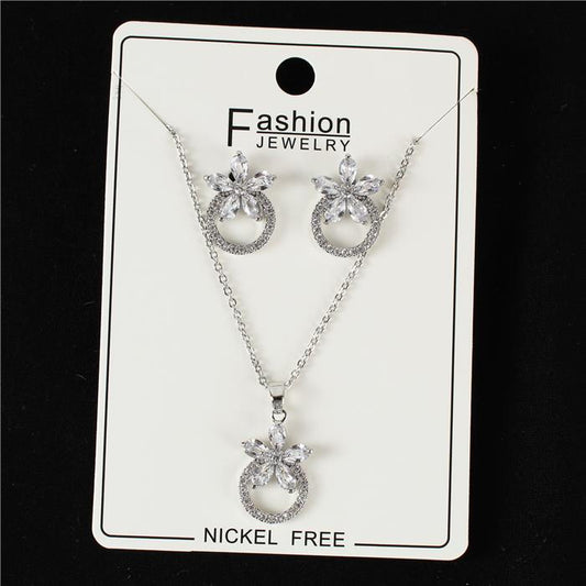 CZ Flower Necklace Set