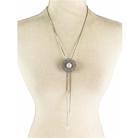 Rhinestones Pearl Flower Slid Necklace