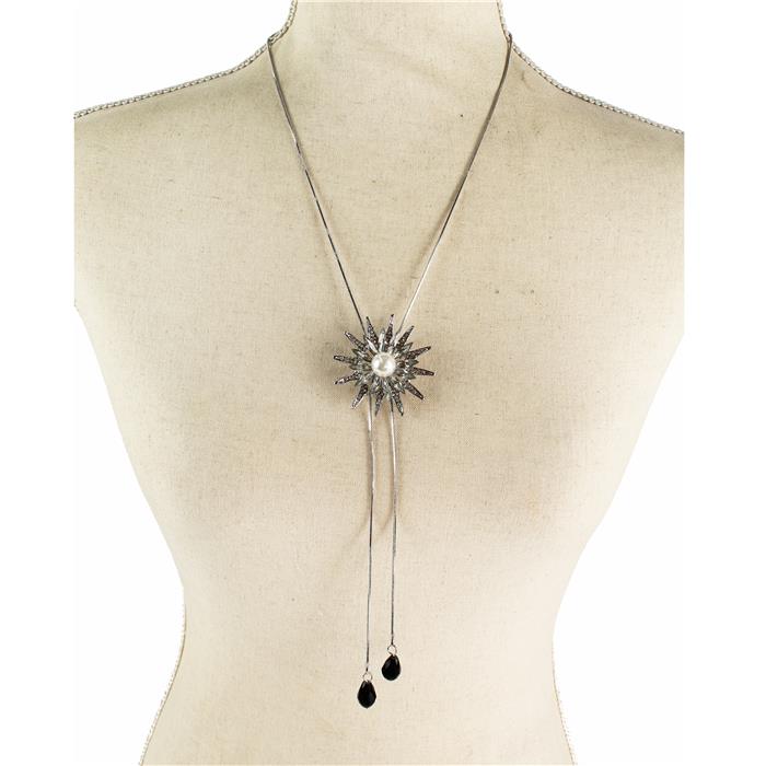 Crystal Pearl Flower Slid Necklace