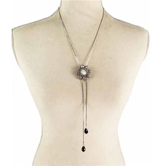 Rhinestones MotherPearl Flower Slid Necklace