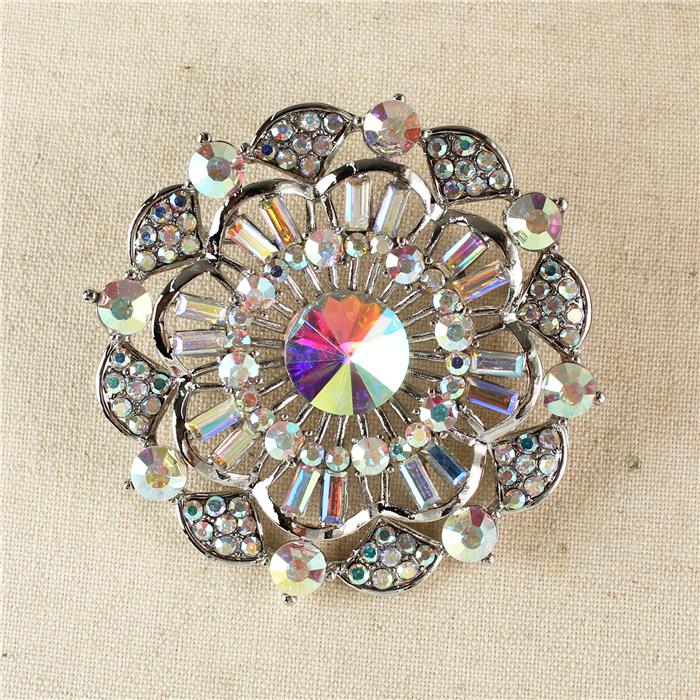 Crystal Round Flower Brooch