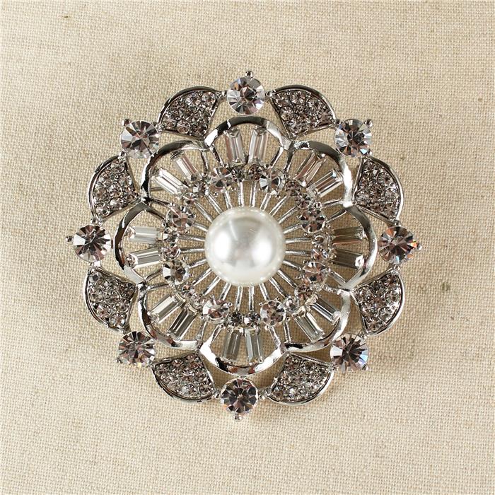 Crystal Round Flower Brooch