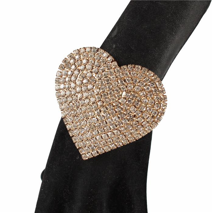 Rhinestones Heart Cuff Bangle