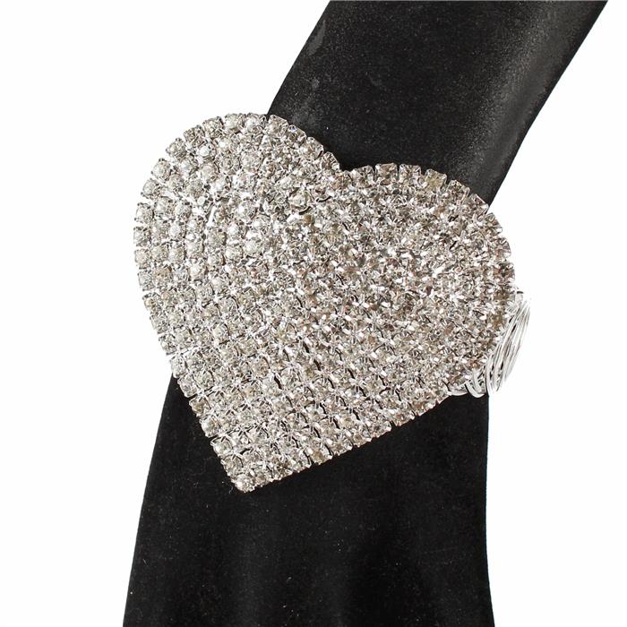 Rhinestones Heart Cuff Bangle