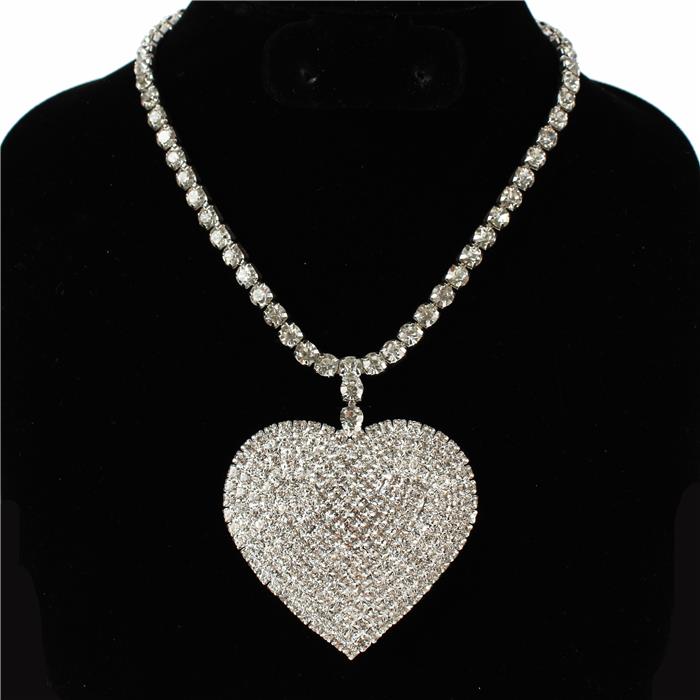 Rhinestones Heart Charm Necklace