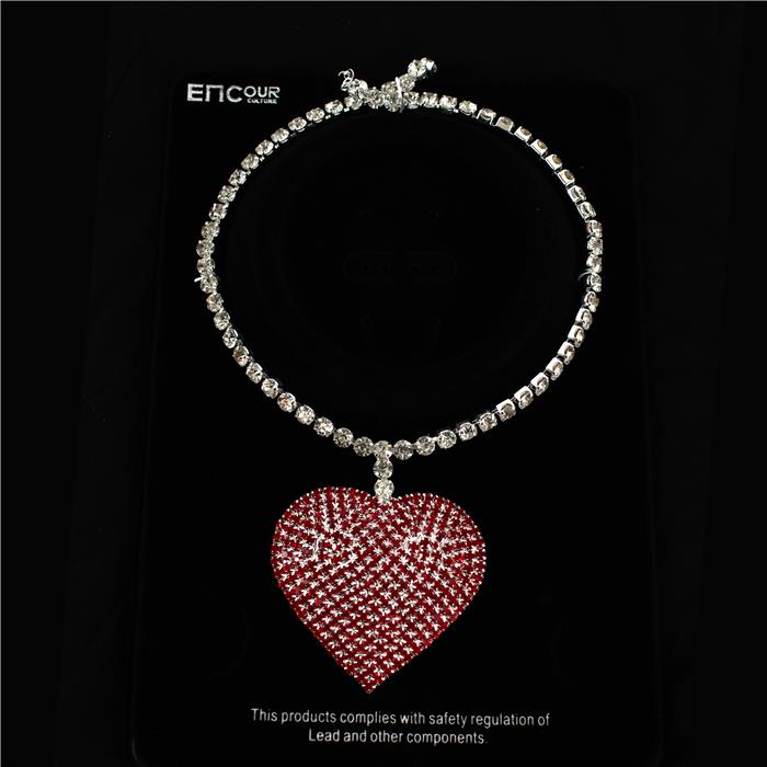 Rhinestones Heart Charm Necklace