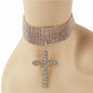 15 Row Rhinestones Cross Charm Choker Set