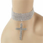 15 Row Rhinestones Cross Charm Choker Set