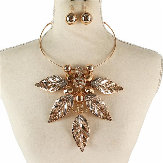 Fashion Chunky Leaf Charm Choker Set