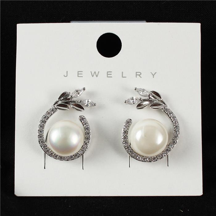 Cubic Zirconia Pearl Stud Earring