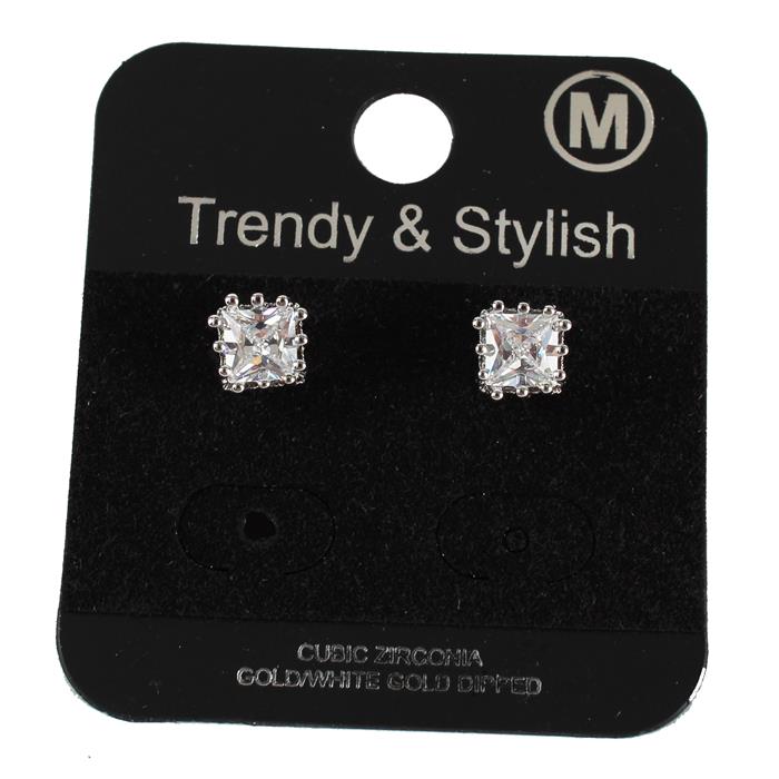 Cubic Zirconia 6 MM Square Stud Earring