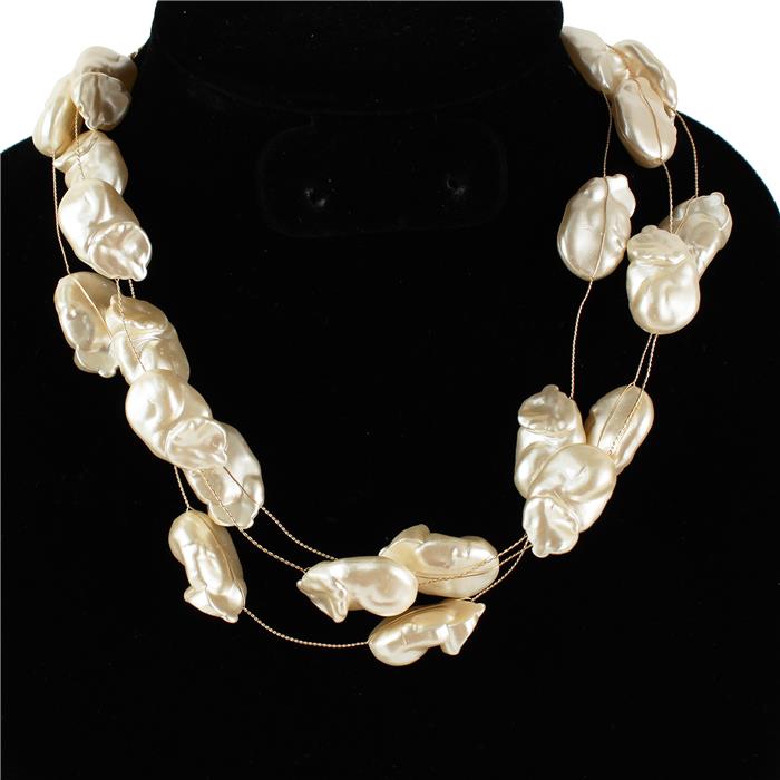 Pearl 3 Row Wire Necklace