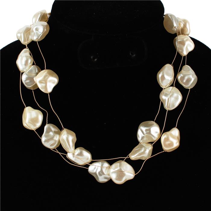 Pearl 3 Row Wire Necklace