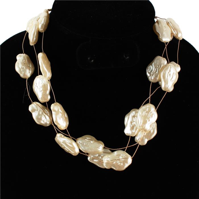 Pearl 3 Row Wire Necklace