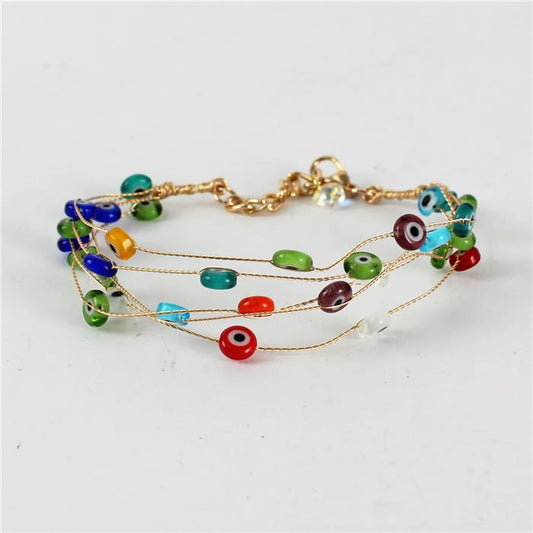 Evil Eye Gemstone Wire Layered Bracelet